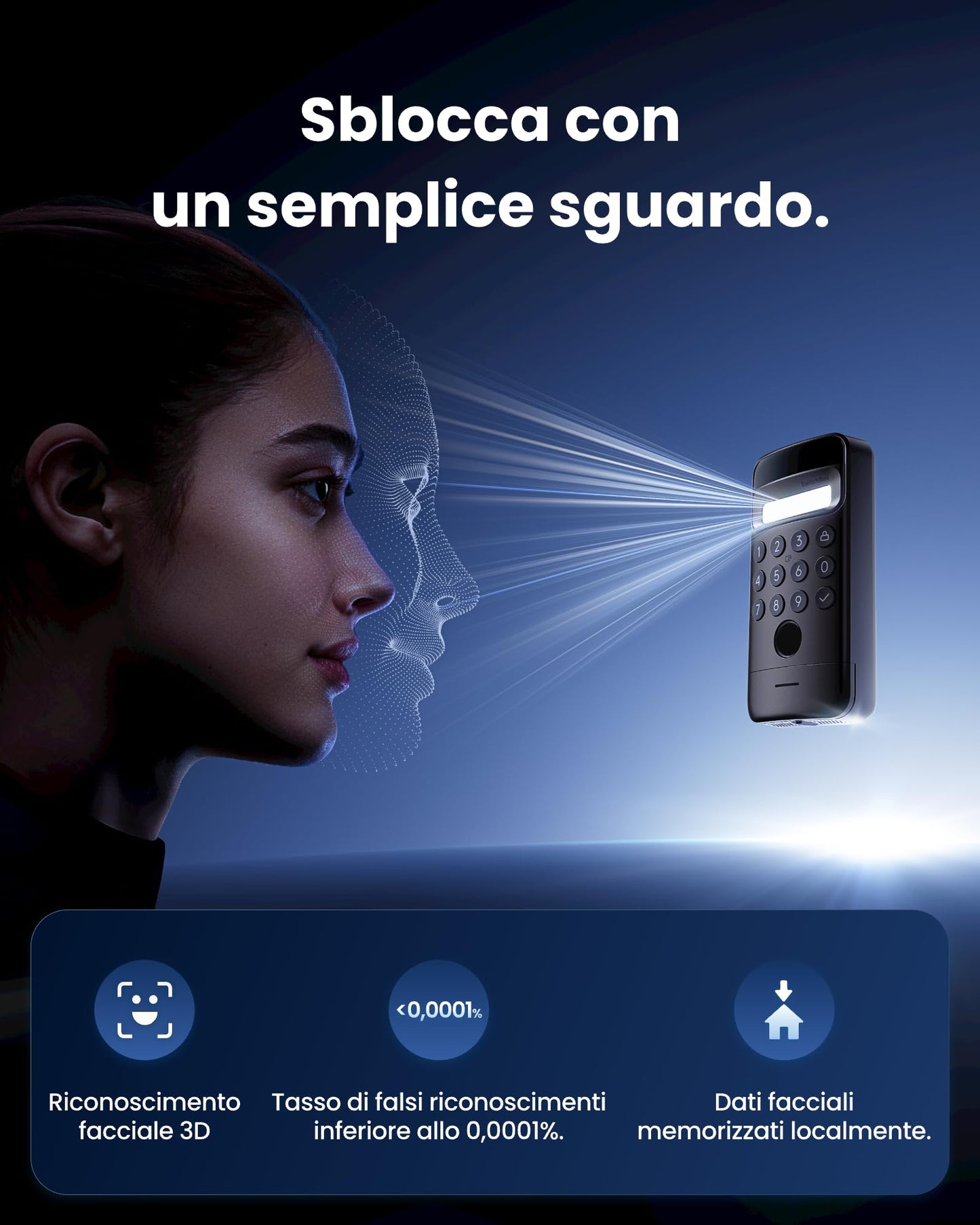 SwitchBot WiFi Smart Lock Ultra Vision Pro, riconoscimento 3D volto e vene palmari, Matter, Alexa, Google, IFTTT